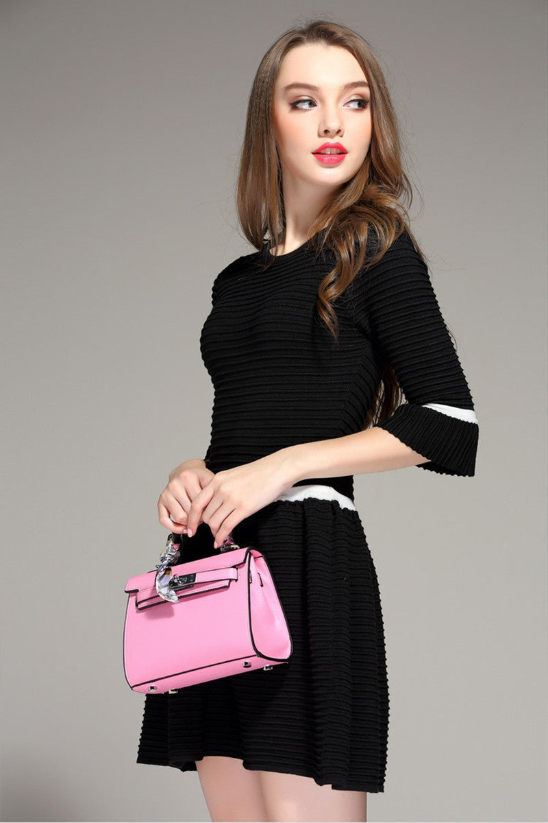 Women's Slim Black Elegant Dress Wear to Work Short Dress Half Sleeve