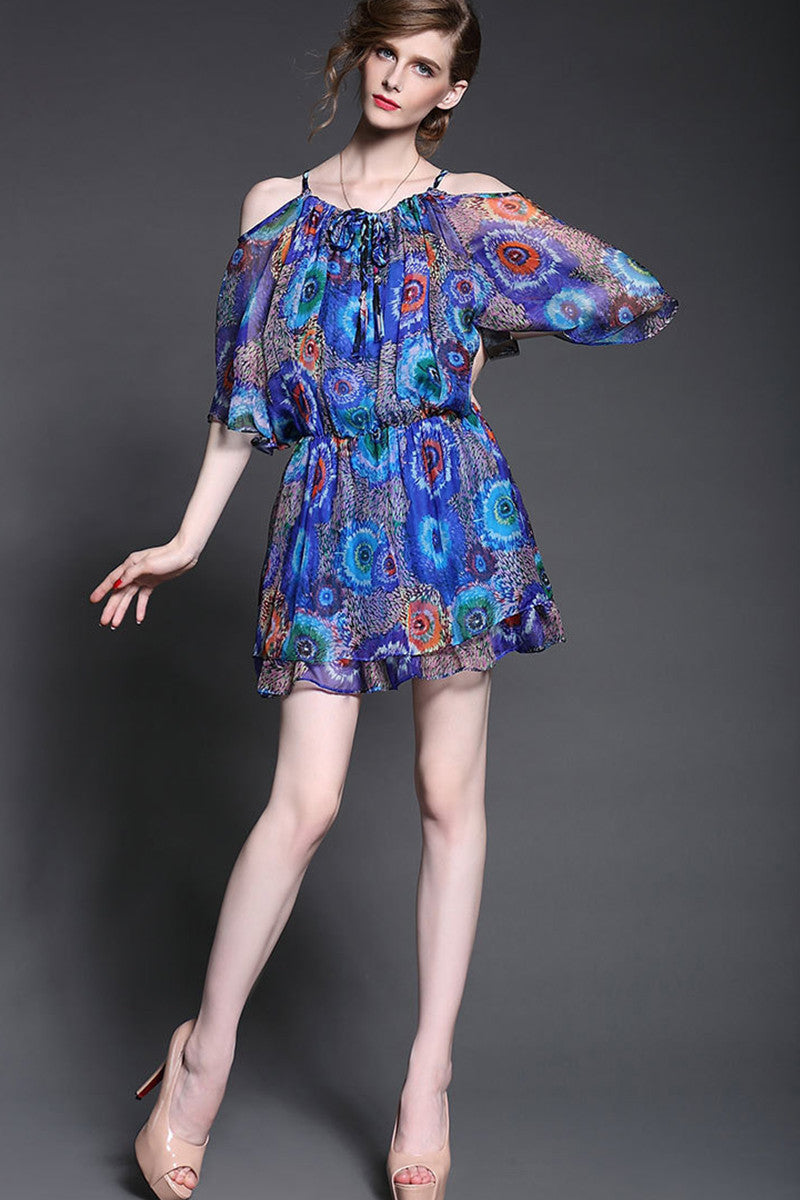 Cold Shoulder Multi Floral Short Casual Dress