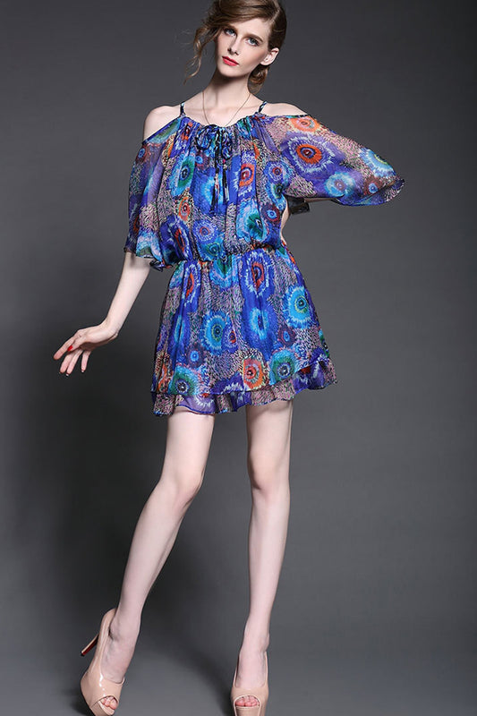 Cold Shoulder Multi Floral Short Casual Dress
