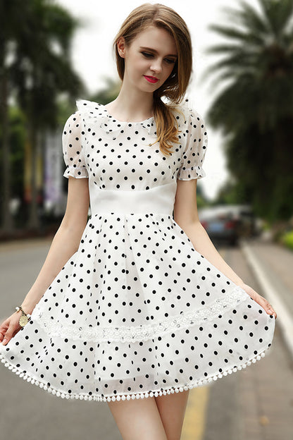 [30% OFF TILL 8 APR] Slim Waist Line Dot Printed Picnic Casual Dress