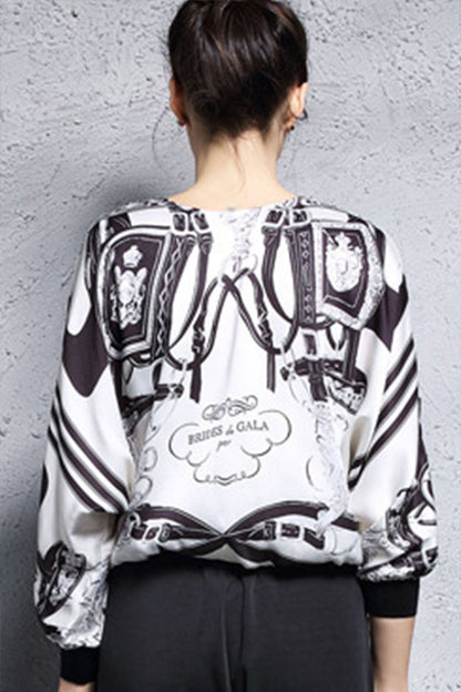 Round Collar Pattern Print Shirt - NJOYDRESS - 3