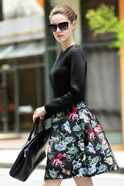 WOMEN'S CASUAL LONG SLEEVE PRINT AND FLORAL MINI DRESS