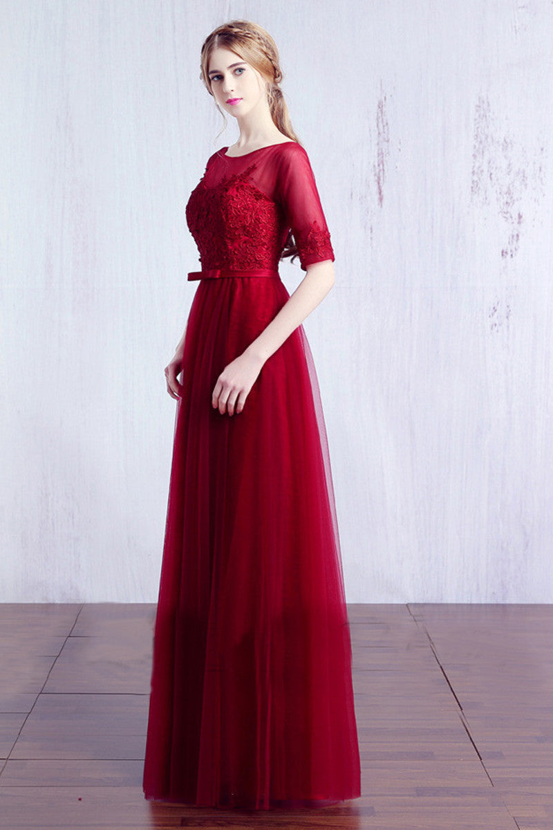 Sheer Mesh Lace Applique Tulle Overlay Bowknot Attached Runched Gown Dress