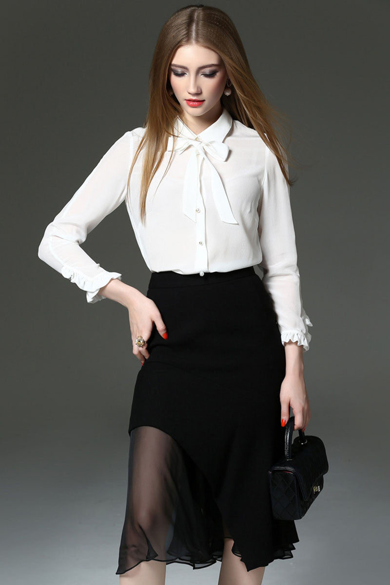 Button Down Shirts With Fishtail Skirt - NJOYDRESS - 2