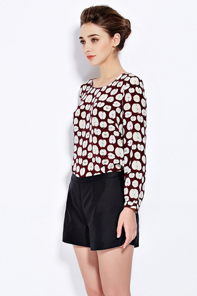 Round Collar Apple Print Top