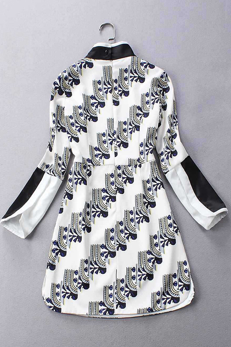 WOMEN'S CASUAL PLAID STAND COLLAR LONG SLEEVE SHORT DRESS