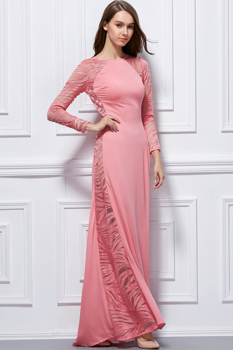 Burn Out Mesh See Through Full Side Solid Maxi Party Dress