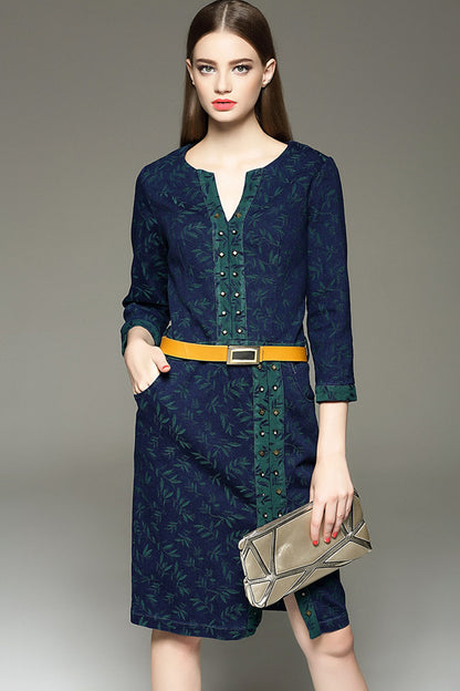 Grass Printing Front Side Slit Dress