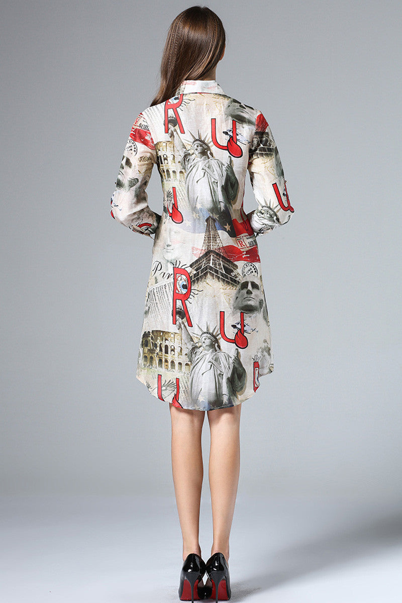 Multi Scenery Printing Long Shirt