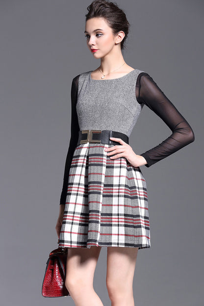 Boat Neck Top With Check Dress