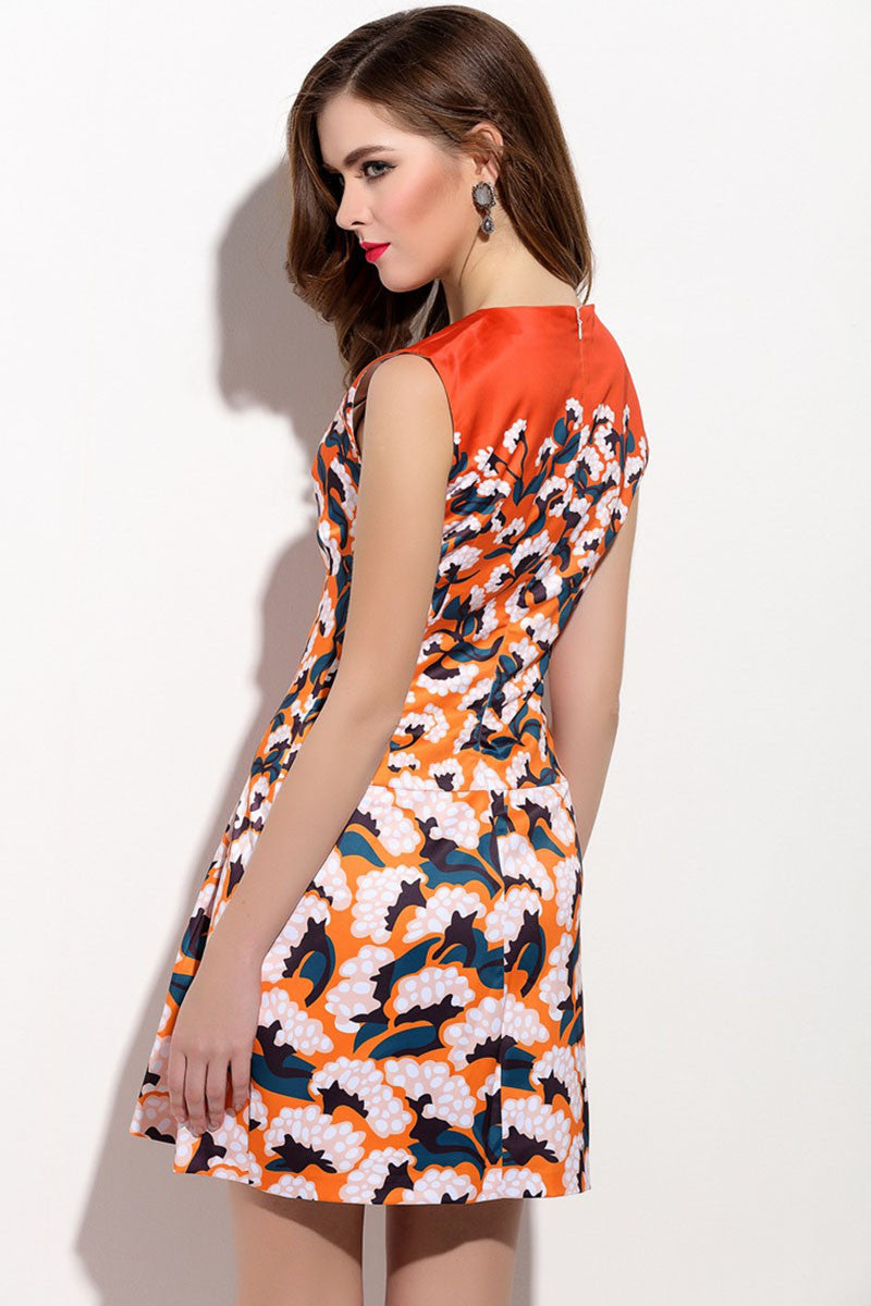 Sleeveless Colorful Floral Print Pleat Mini Dress - NJOYDRESS - 3