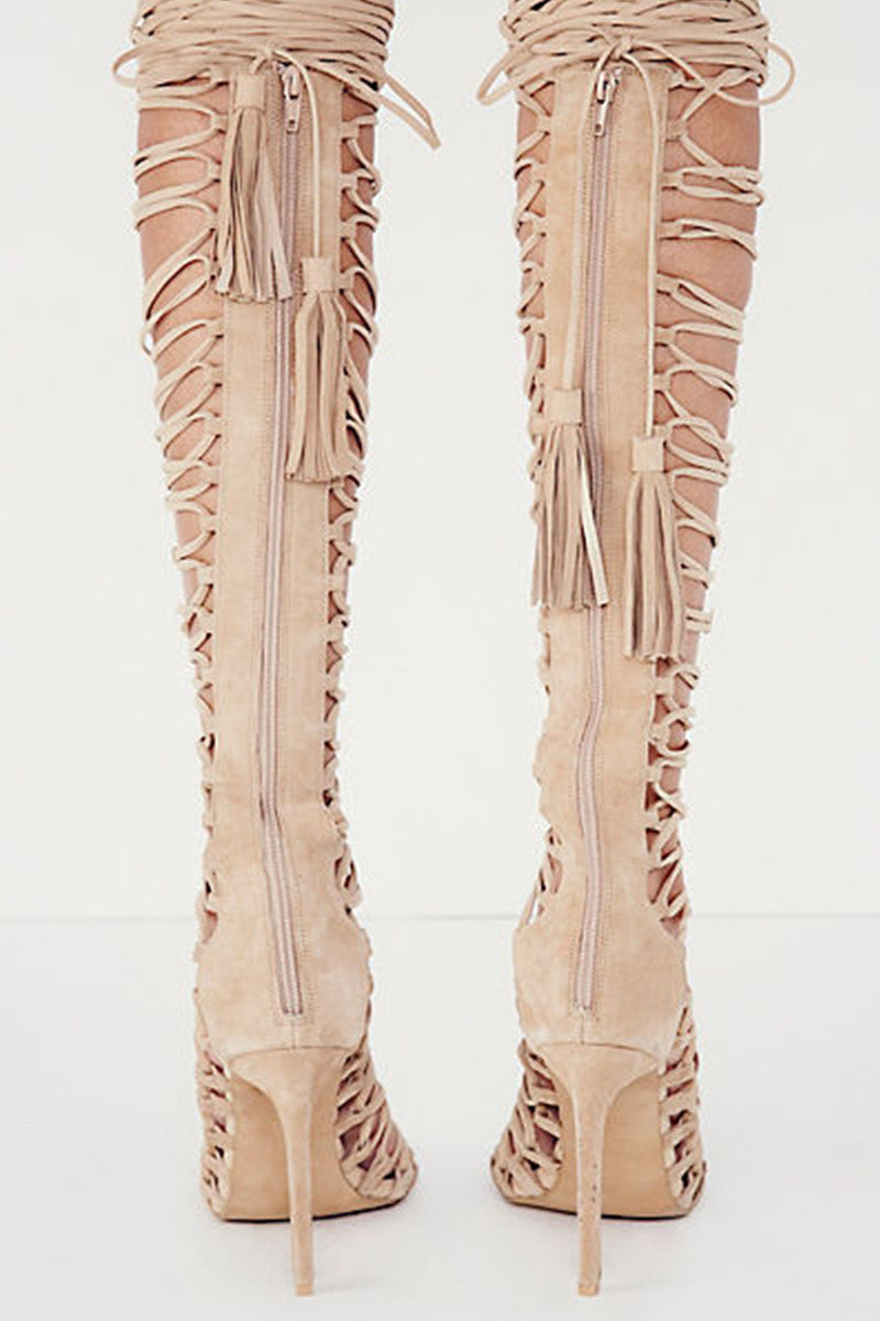 Gladiator Knee High Lace-up Sandal Booties