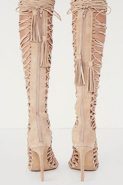 Gladiator Knee High Lace-up Sandal Booties