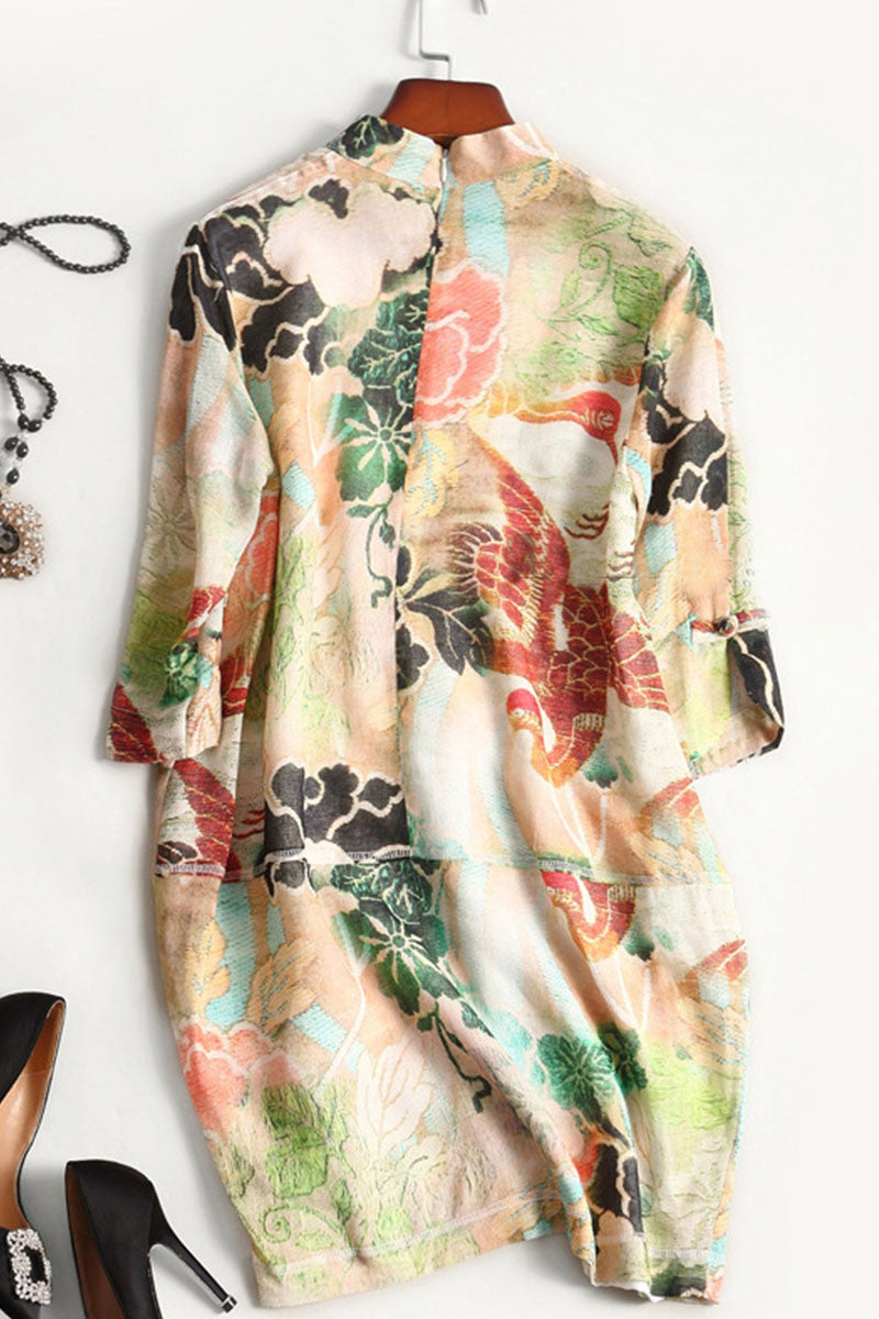 CASUAL LOOSE WEAR TO WORK FLOWER PRINTING SHORT DRESS