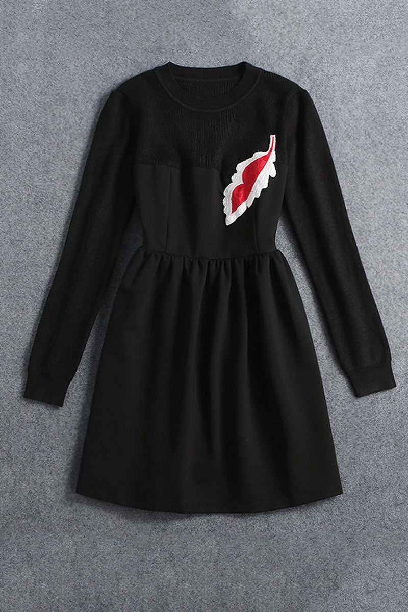 WOMEN'S CASUAL PRINTING LONG SLEEVE PARTY BLACK SHORT DRESS