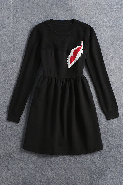 WOMEN'S CASUAL PRINTING LONG SLEEVE PARTY BLACK SHORT DRESS