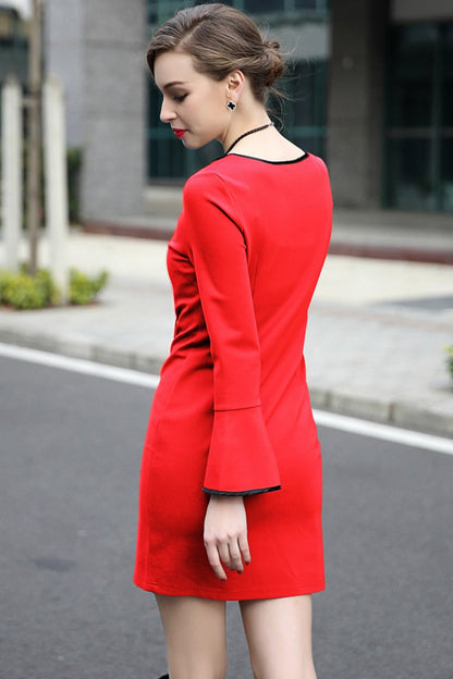 WOMEN'S WEAR TO WORK CASUAL SLIM LONG SLEEVE SHORT DRESS