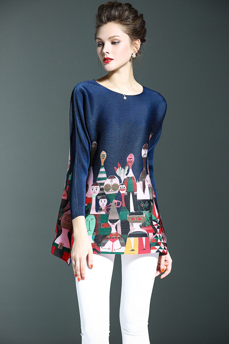 [30% OFF TILL 8 APR] Round Collar Pattern Print Loose Top