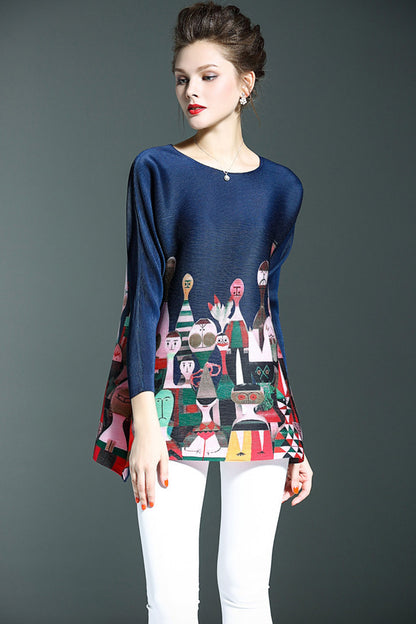 [30% OFF TILL 8 APR] Round Collar Pattern Print Loose Top