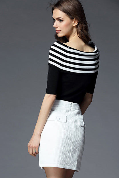 Off Shoulder Knit Top With Waffle Mini Skirt