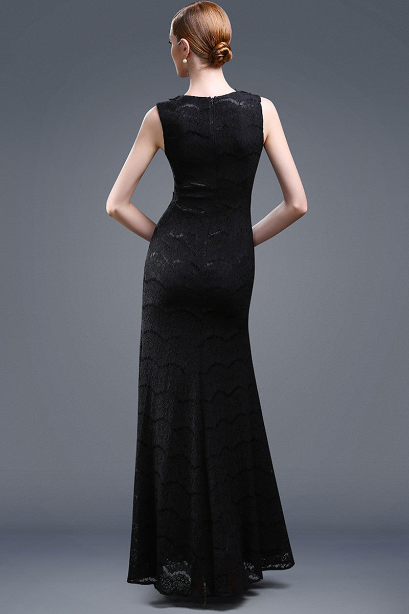 Full BlackDeep V-Neck Fit Top Fishtail Dress