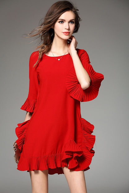 [50% OFF TILL 7 APR] Falbala Sleeve Round Neck Cocktail Party Mini Dress