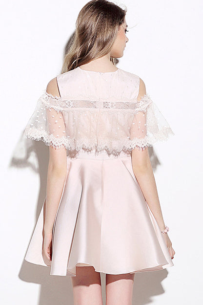 A-LINE LACE SHORT SLEEVE SLIM FLARE COCKTAIL DRESS