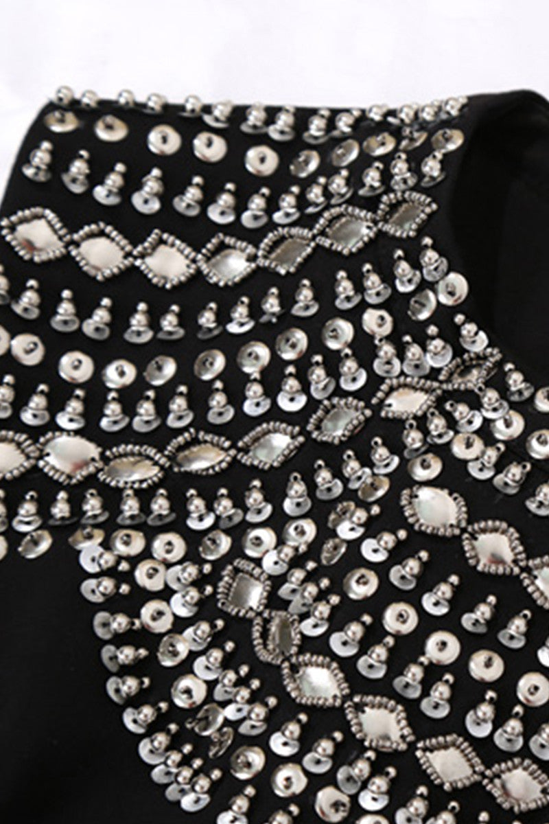 Multi Beaded Illusion Short Cocktail Dress