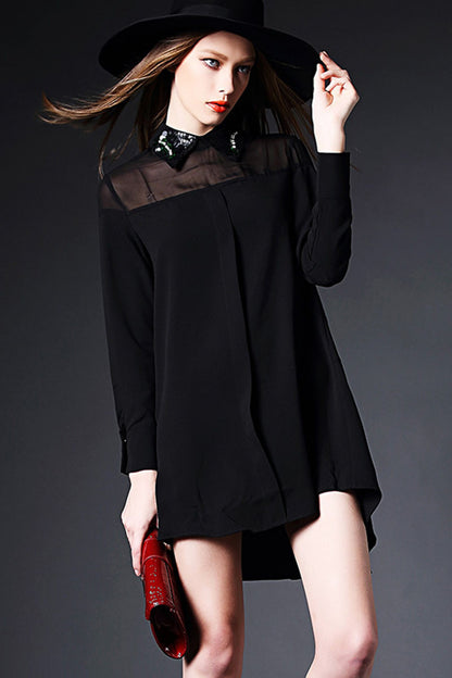 Long Button Down Shirts With Sequin Decoration - NJOYDRESS - 2
