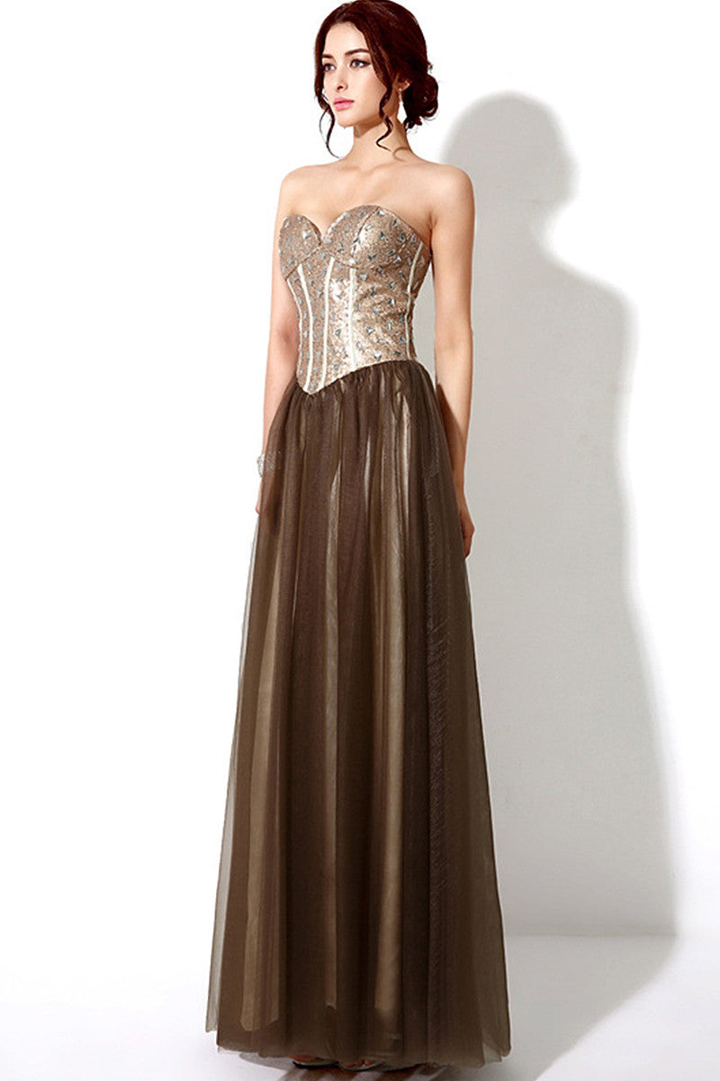 [30% OFF TILL 8 APR] Lace-Up Sequin With Acrylice Decoration Tube Maxi Mesh Party Dress