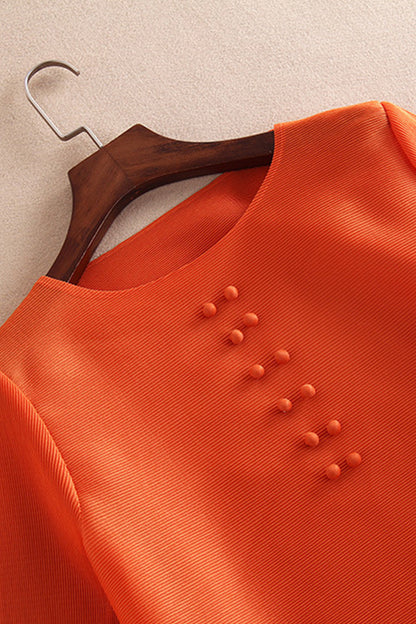 1/2 Sleeve Pleated Hi-Low Shift Dress With Cover Button Decoration