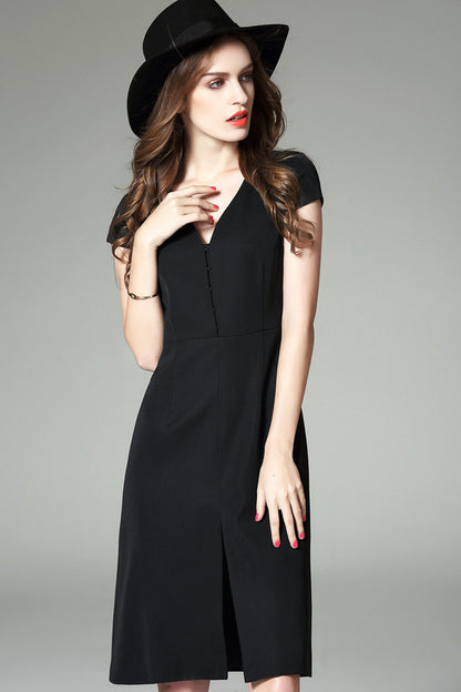 Elegant V Neck Slim Cap Sleeve Formal Dress