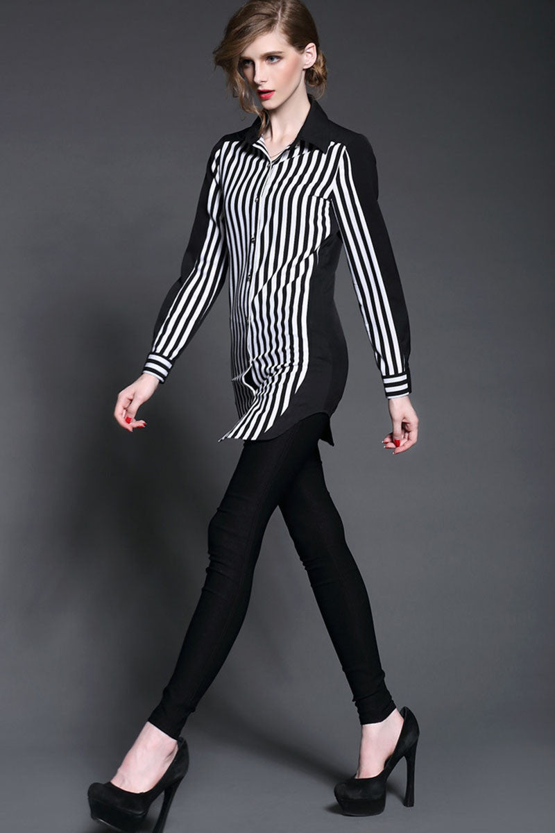 Stirpe Pattern With Contrast Button Down Shirts - NJOYDRESS - 2