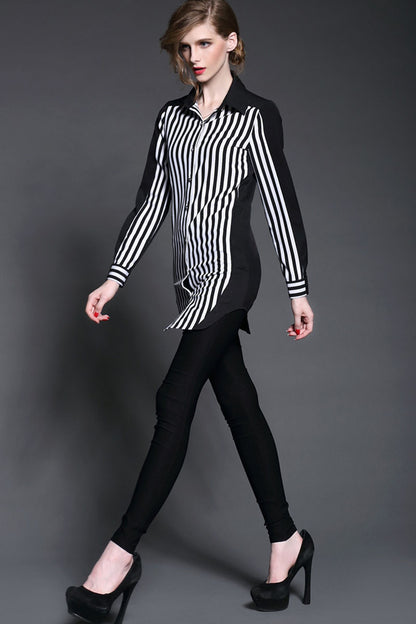 Stirpe Pattern With Contrast Button Down Shirts - NJOYDRESS - 2