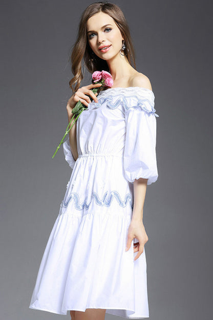 [30% OFF TILL 7 APR] Boat Neck Pure Casual Vacation Dress