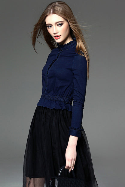 Women's Stand Collar Grace Wear to Work 9 Sleeve Mini Dress