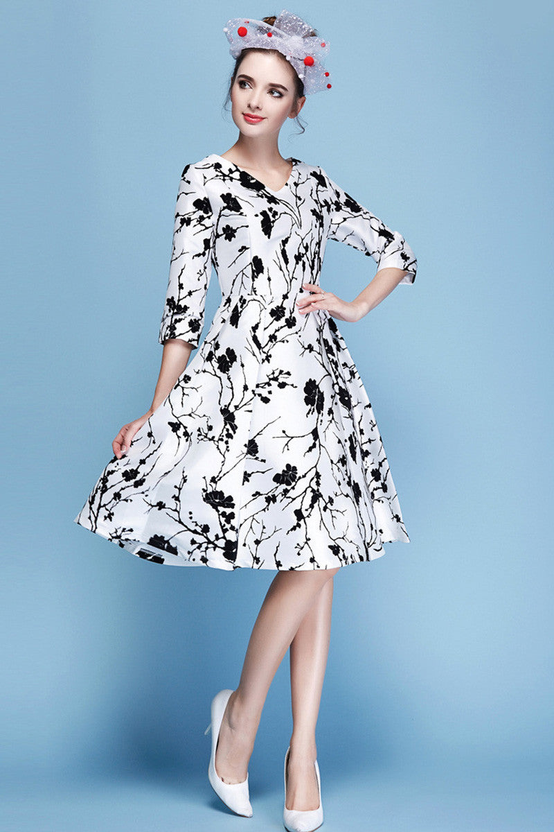 Women's Casual Printing Graffiti Dress 3/4 Sleeve V Neck Dress