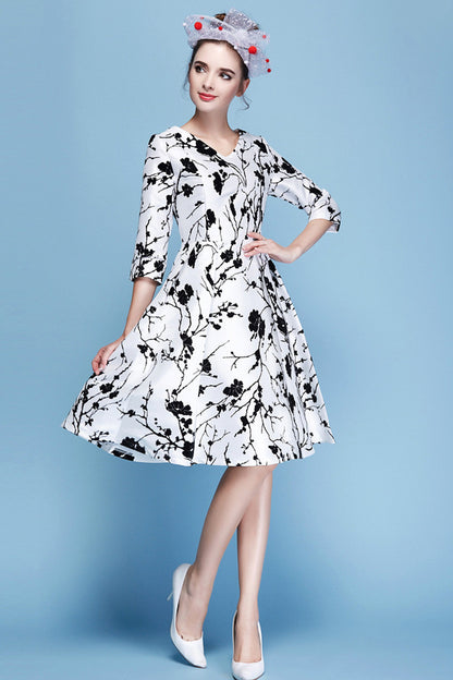 Women's Casual Printing Graffiti Dress 3/4 Sleeve V Neck Dress