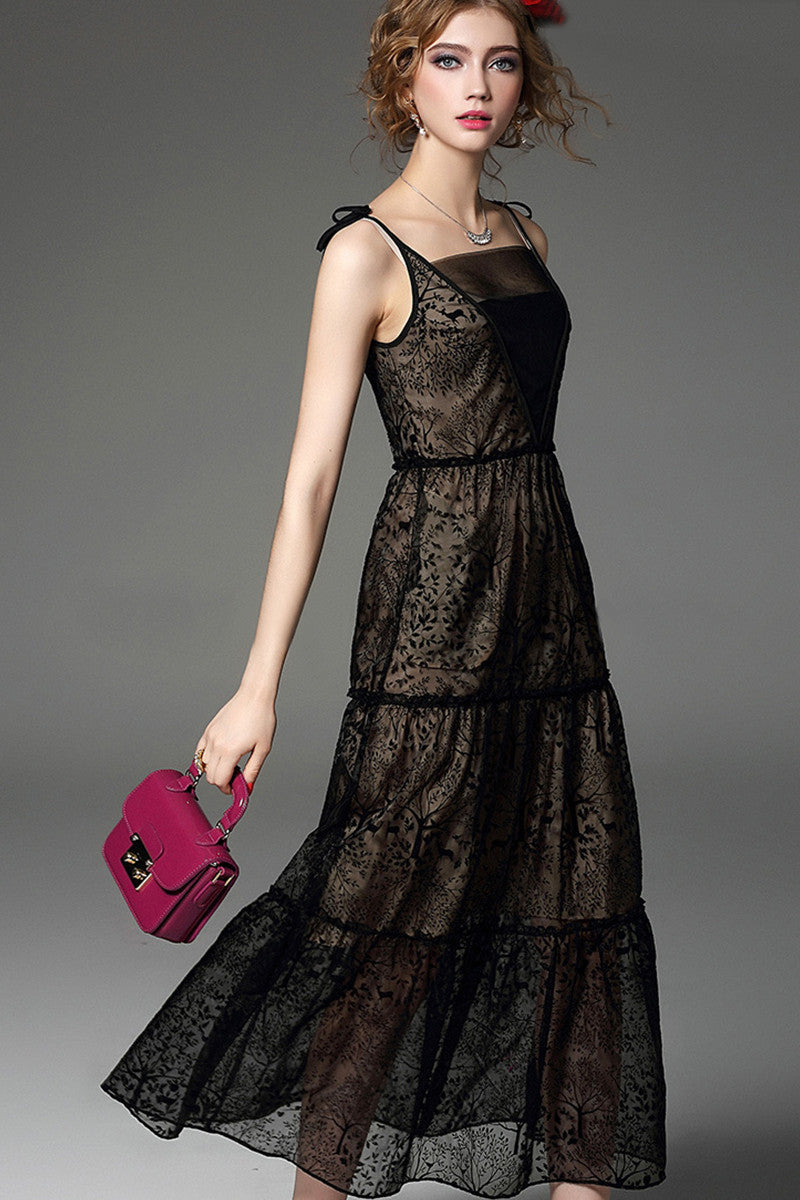 Elegant Spaghetti Sheer Empire Waist Dress