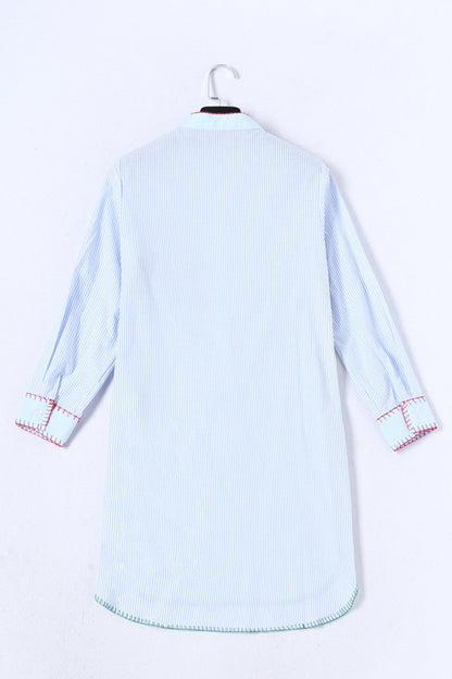 Color Block And Lace Patch Slim Stripe Irregular Shirt Dress - NJOYDRESS - 2