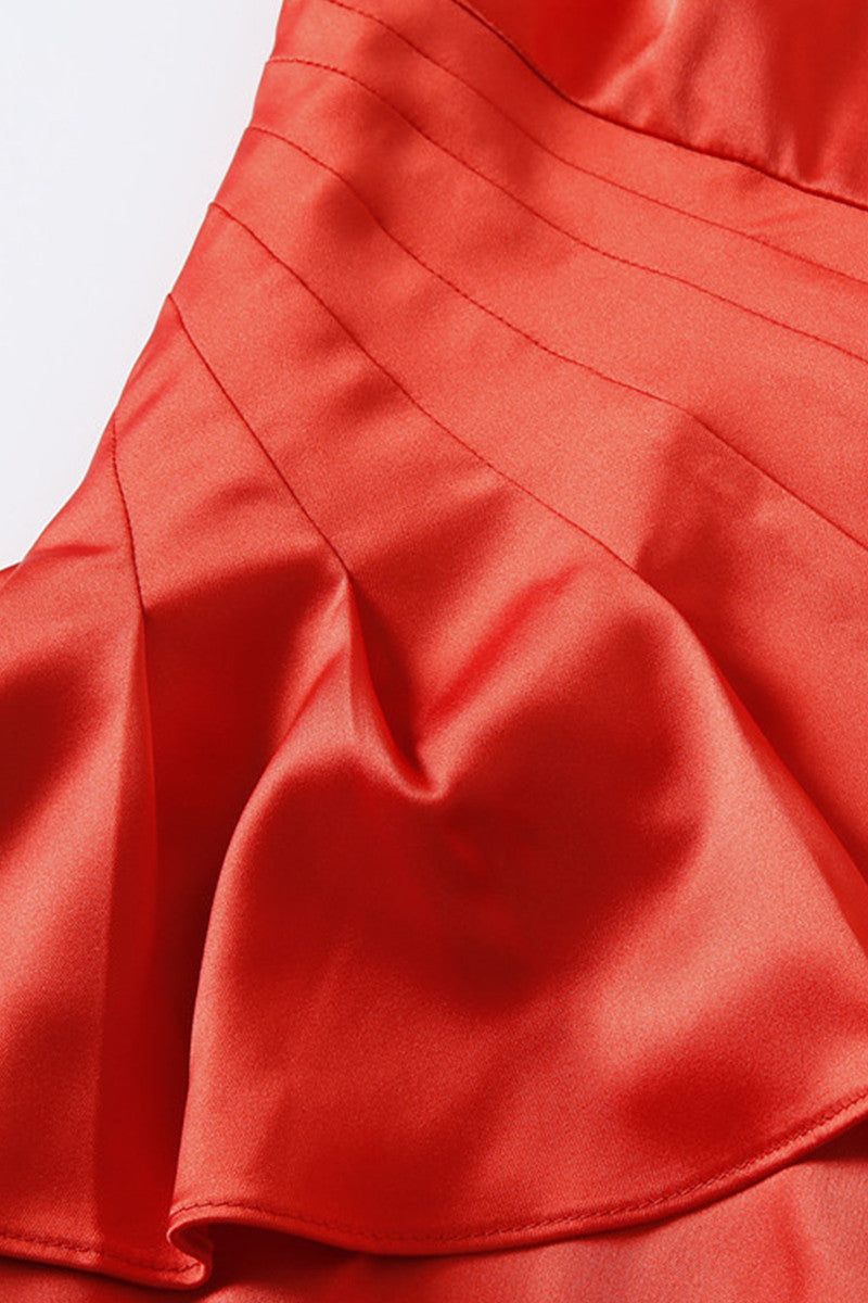 One Shoulder Flare Slash Hem Wrap Dress