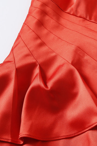 One Shoulder Flare Slash Hem Wrap Dress