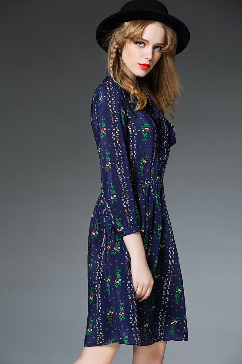 Lacing Neck Floral Pattern Dress - NJOYDRESS - 2