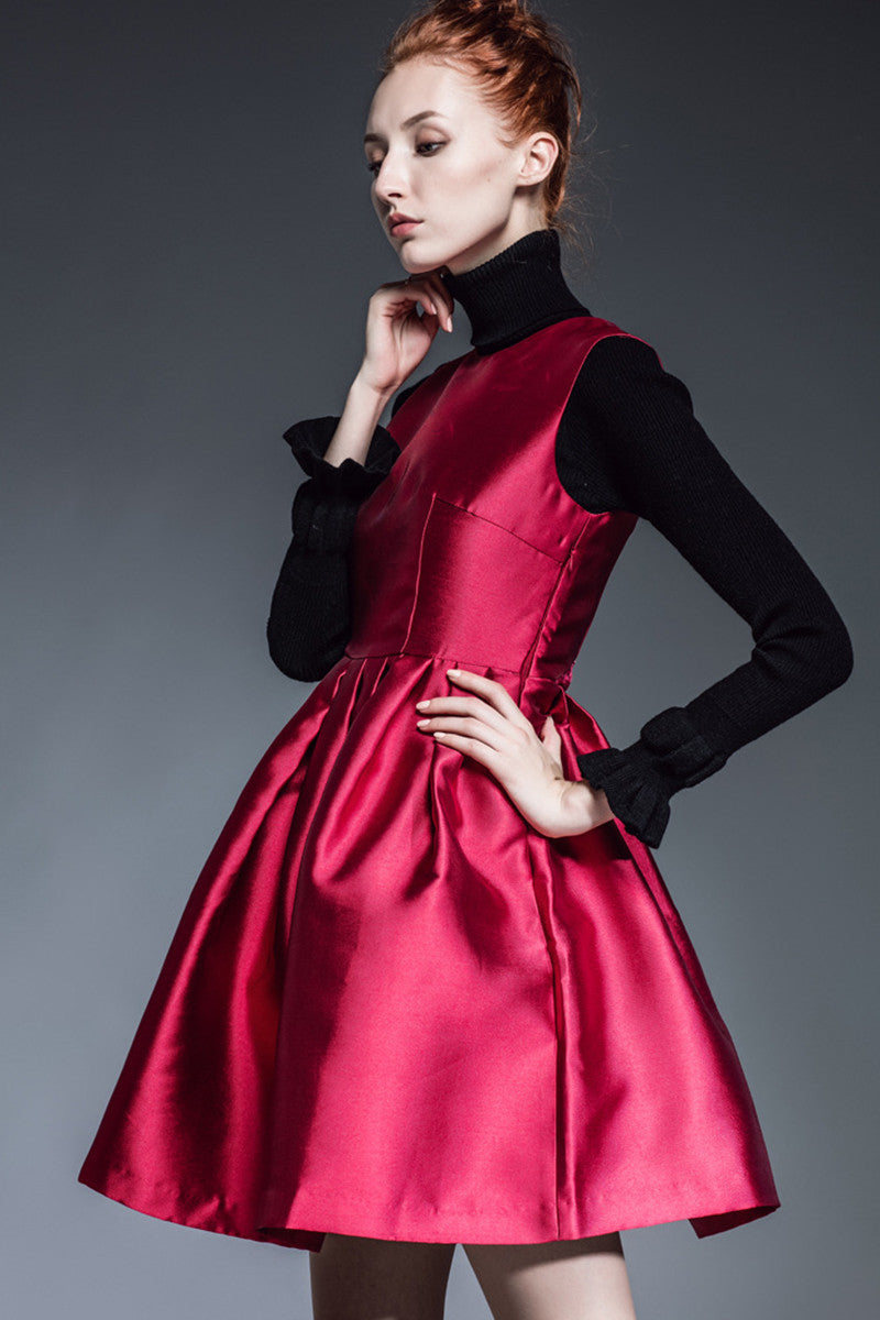 Cut Out Back Waist Little Flared Satin Dress