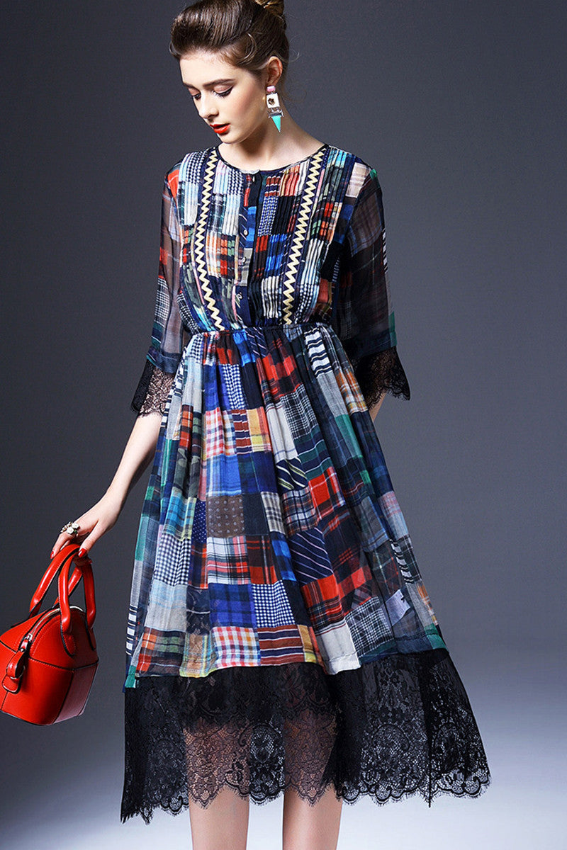 WOMEN'S LESBIAN CASUAL ELEGRANT 3/4 SLEEVE DIGITAIL PRINTING MIDI DRESS
