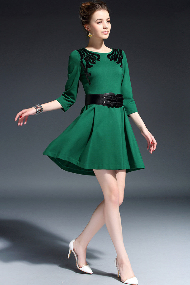 WOMEN'S ELEGANT 3/4 SLEEVE ROUND NECK SLIM PARTY DRESS