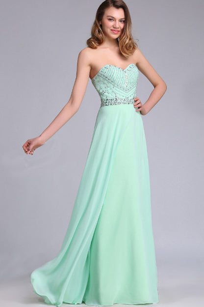 Strapless Empire Long Crystals Beaded Prom Evening Corset Dresses
