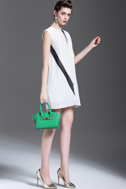 [30% OFF TILL 8 APR] Casual Loose Round Neck Color Patched Mini Dress