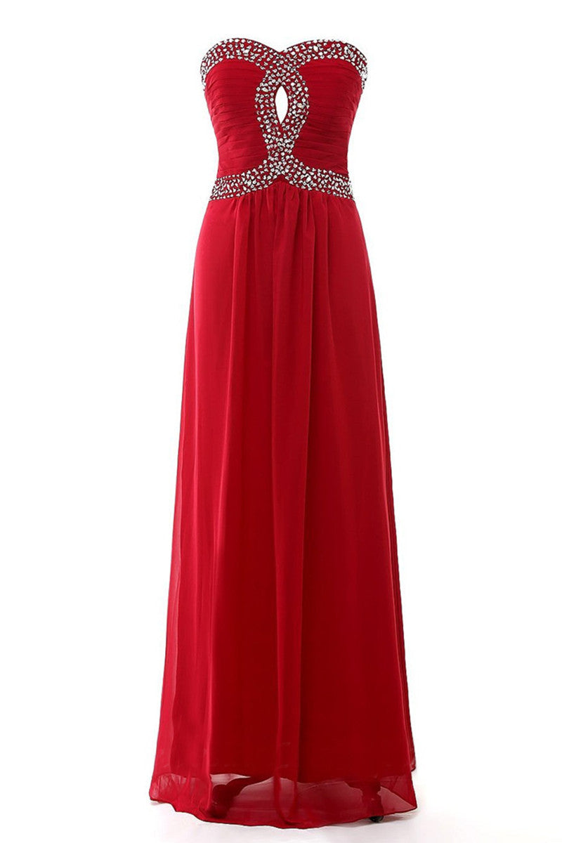 Sweetheart Strapless Rhinestone Beaded Bust Runched Gown Long Dress