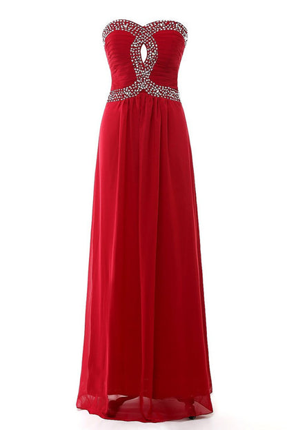 Sweetheart Strapless Rhinestone Beaded Bust Runched Gown Long Dress